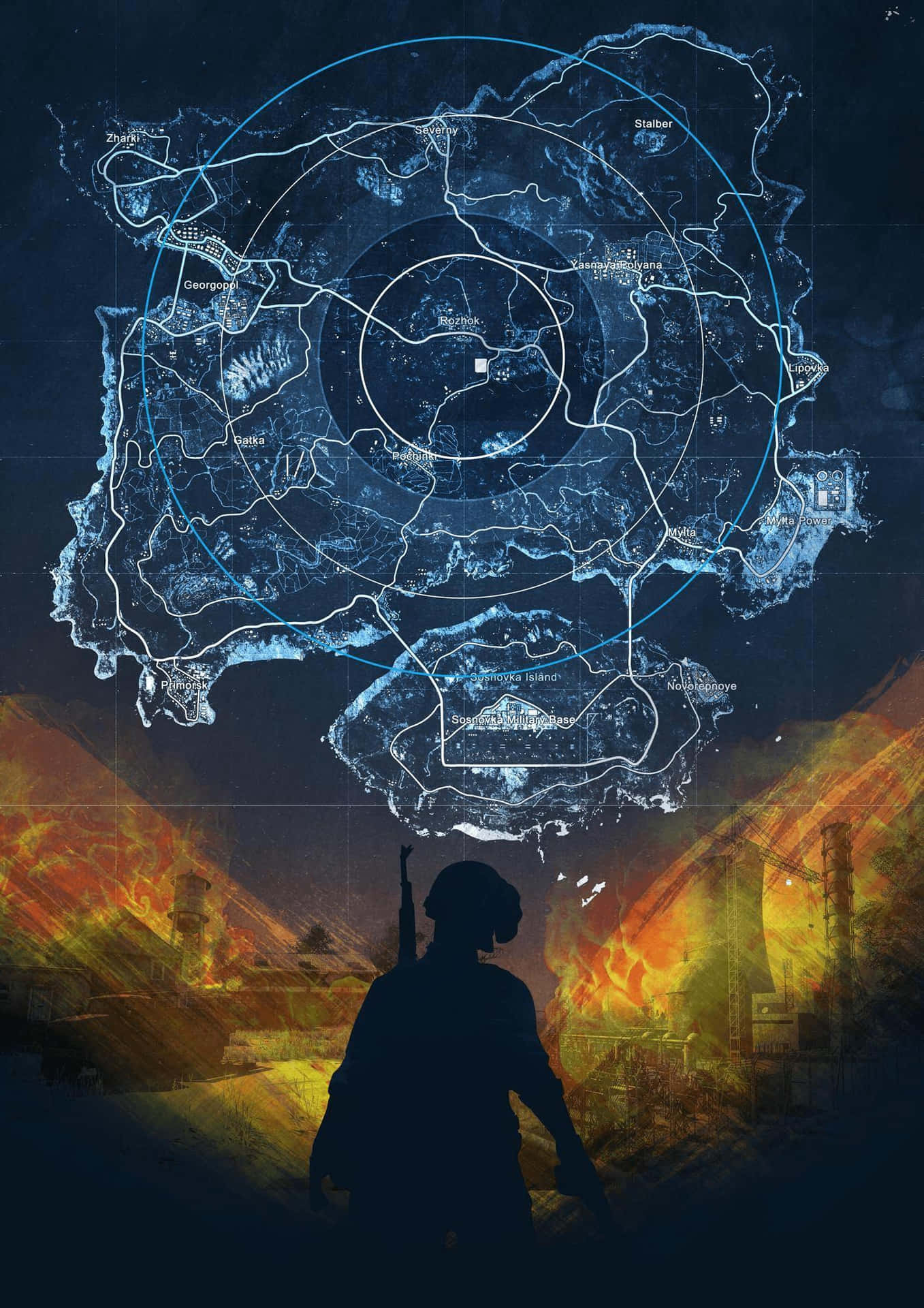 Blue Holographic Map PUBG iPhone Wallpaper