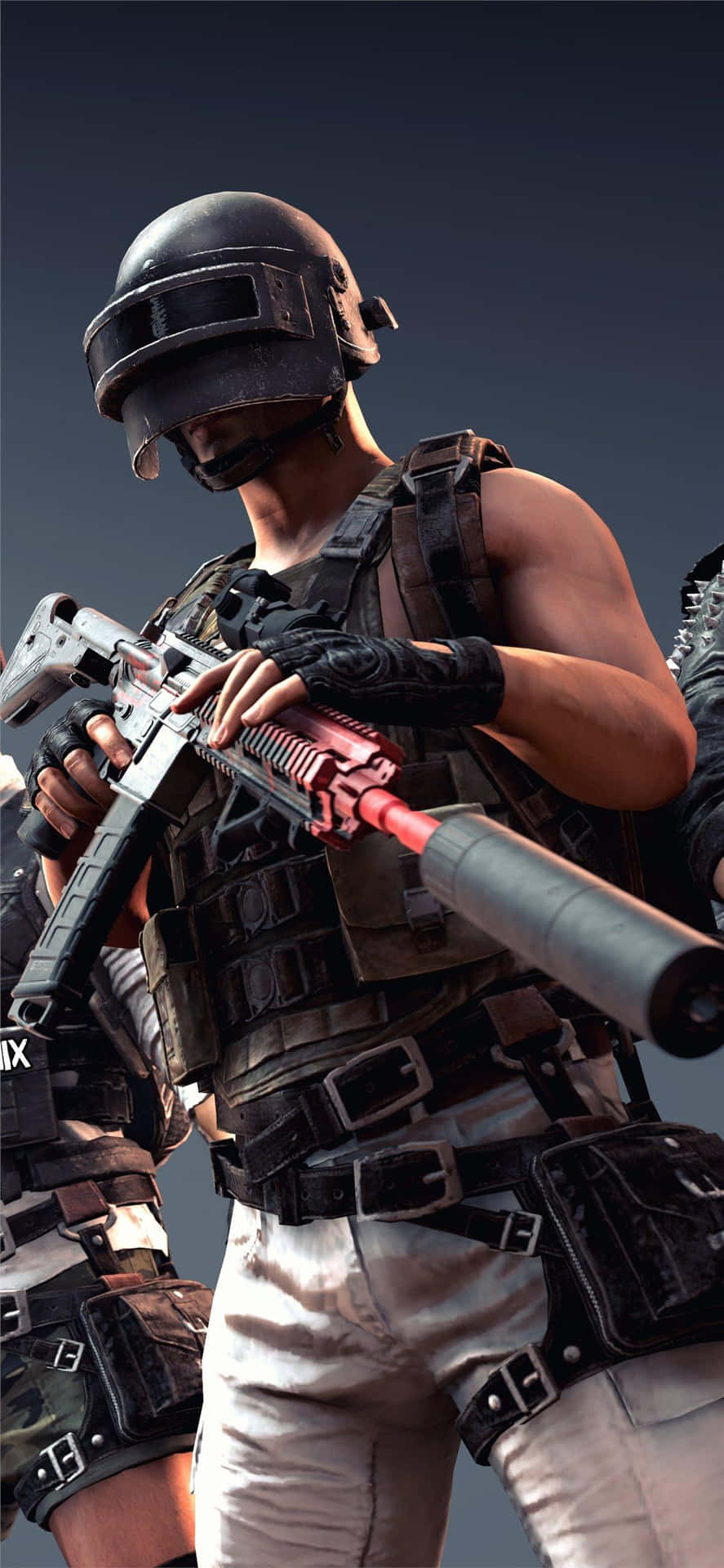 Player Holding Black And Red Rifle PUBG iPhone Wallpaper