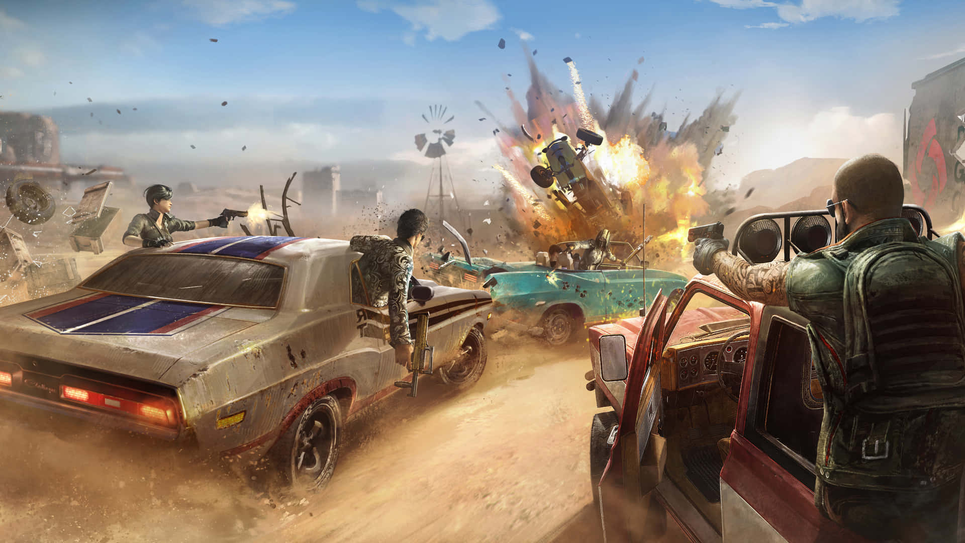 A Game With Cars And Soldiers In The Desert Wallpaper