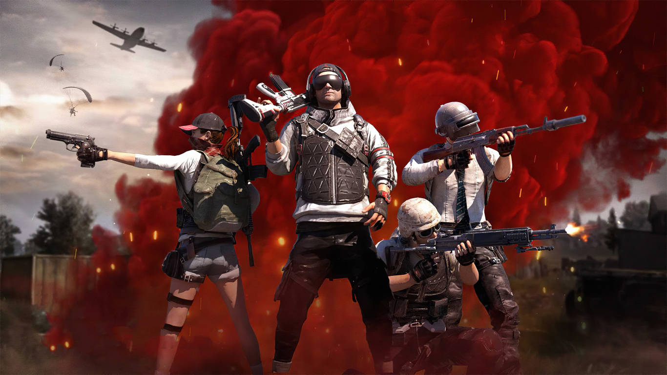 PUBG Team With Red Explosion 1366x768 Wallpaper