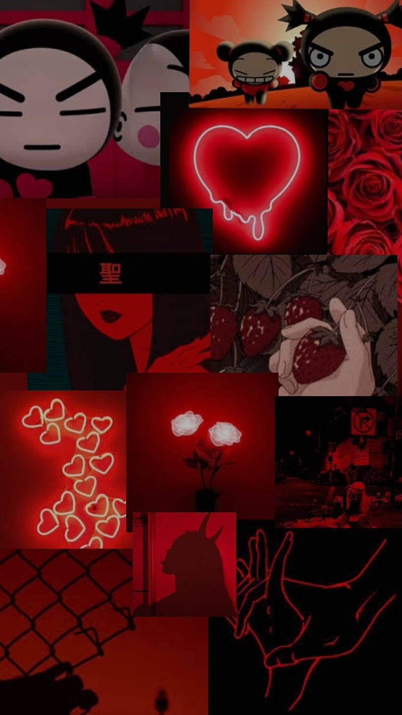 Pucca Red Aesthetic Collage Wallpaper