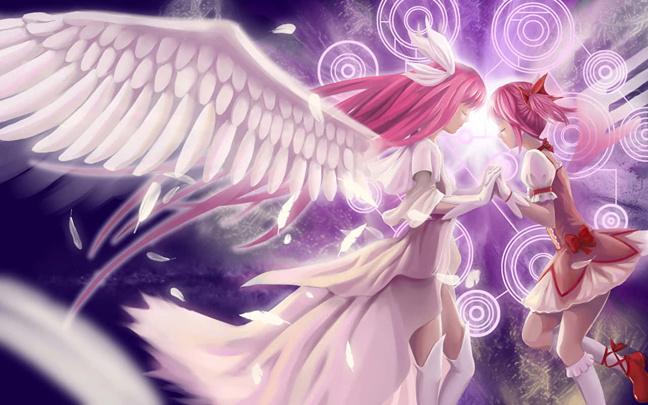 To anime-piger med pink hår og vinger Wallpaper