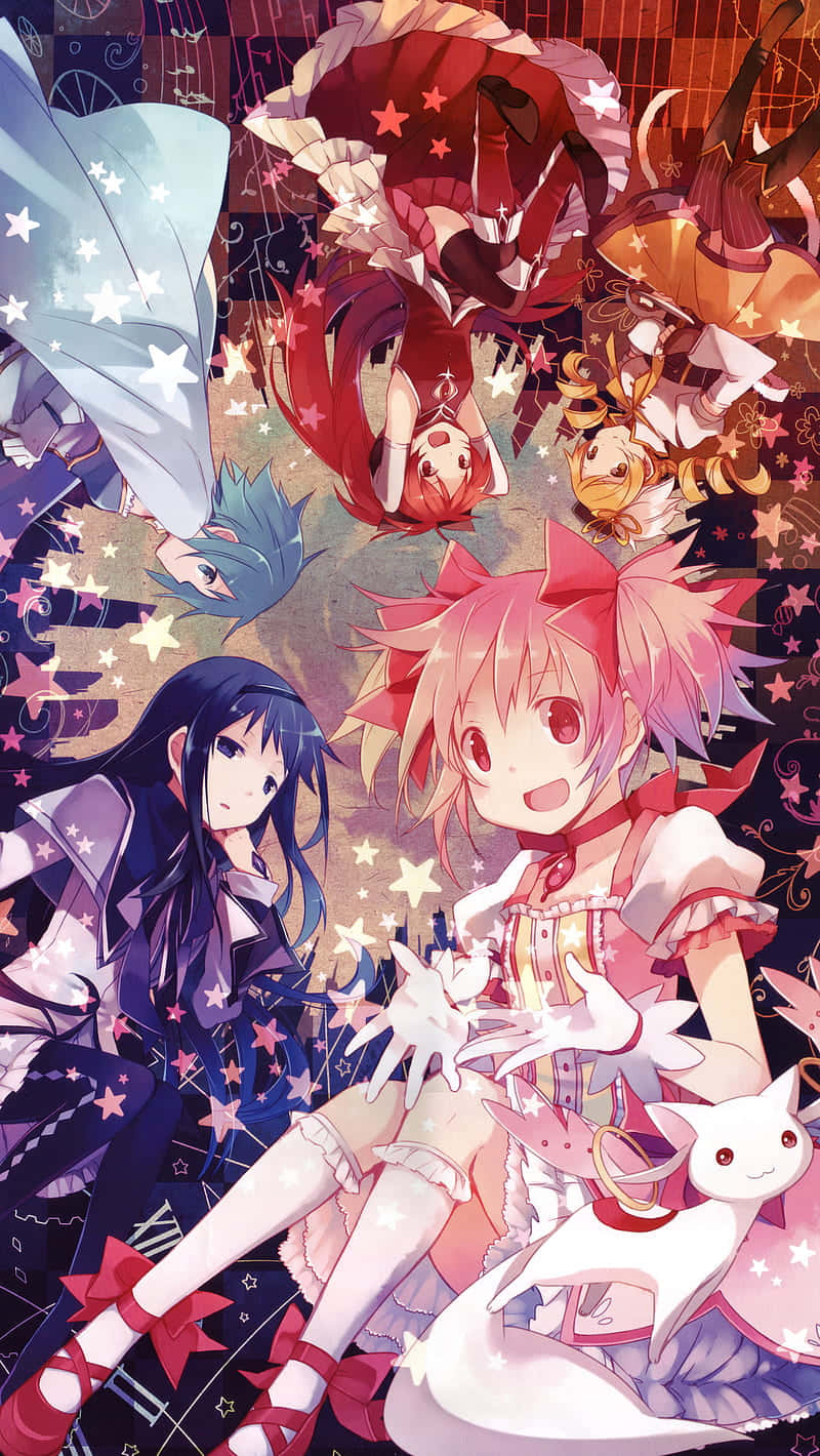 Madoka Kaname shows her magical fighting ability in this photo from the classic Japanese anime, Puella Magi Madoka Magica. Wallpaper