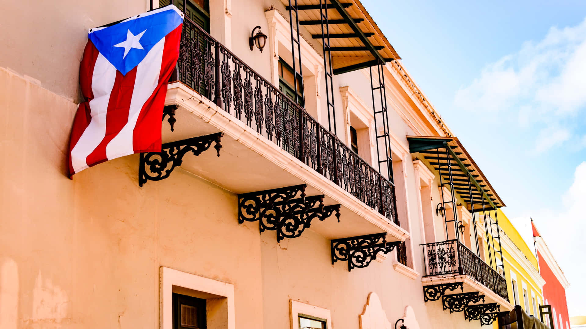 Puerto Ricaanse Vlag Op Balkon Achtergrond