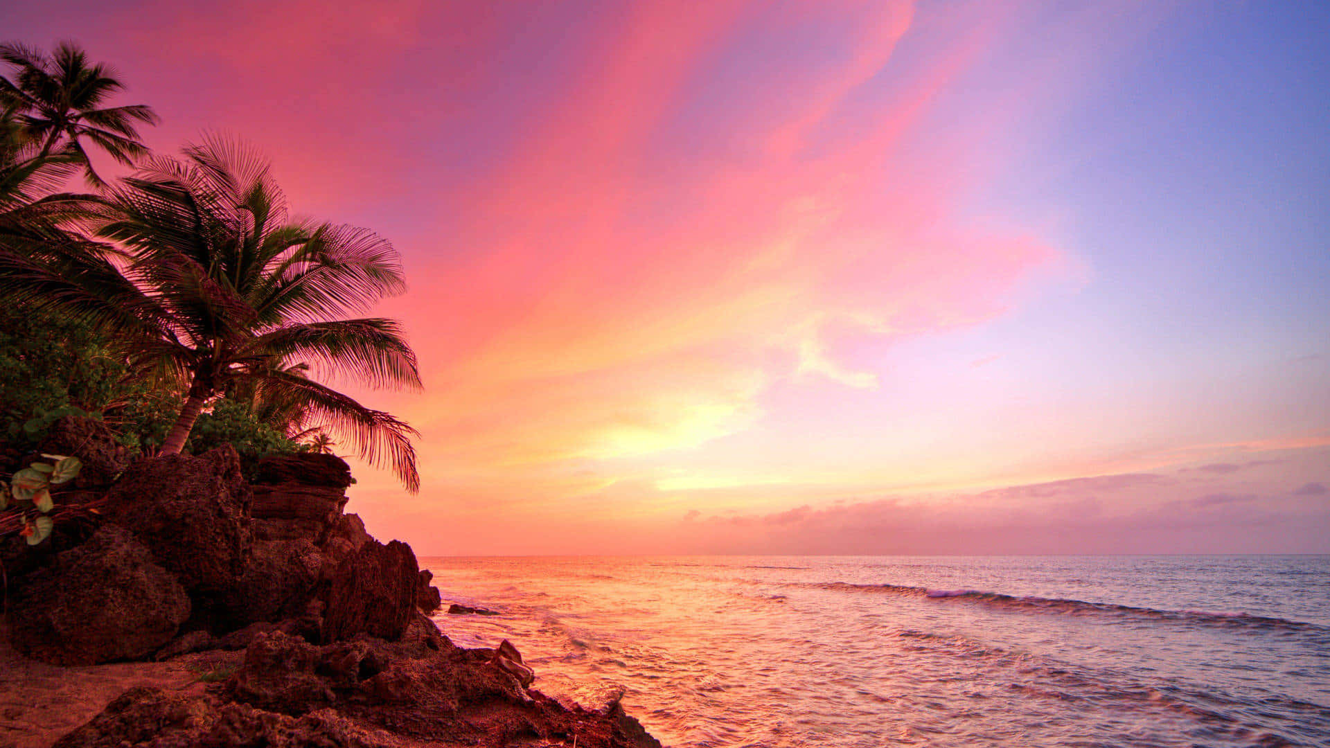 Zonsondergang Op Het Strand Van Puerto Rico Achtergrond