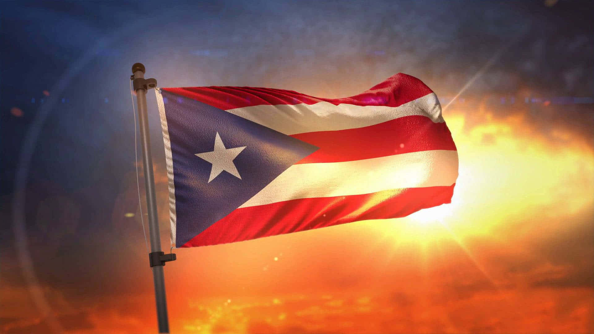 Puerto Ricaanse Vlag Zonsondergang Glans Achtergrond