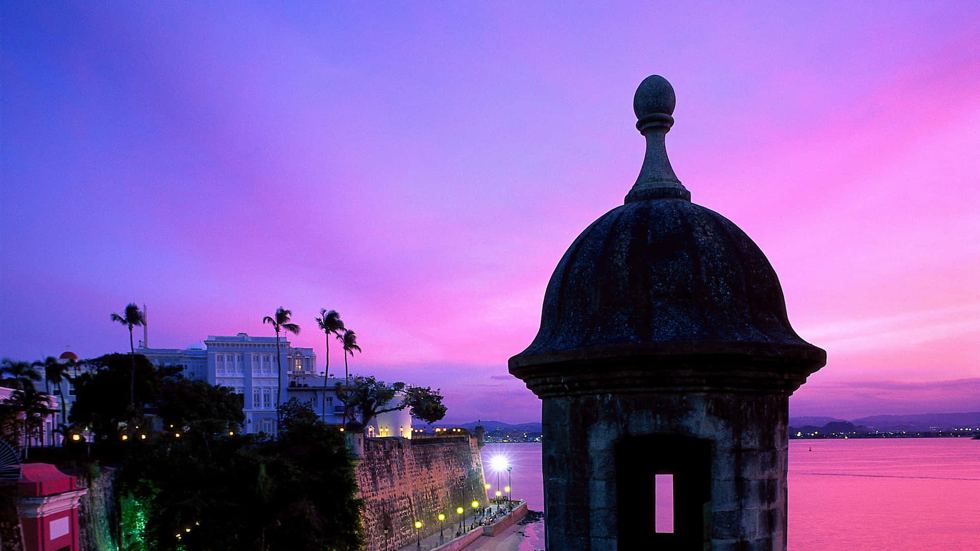 Puerto Rico Zonsondergang Oud San Juan Achtergrond