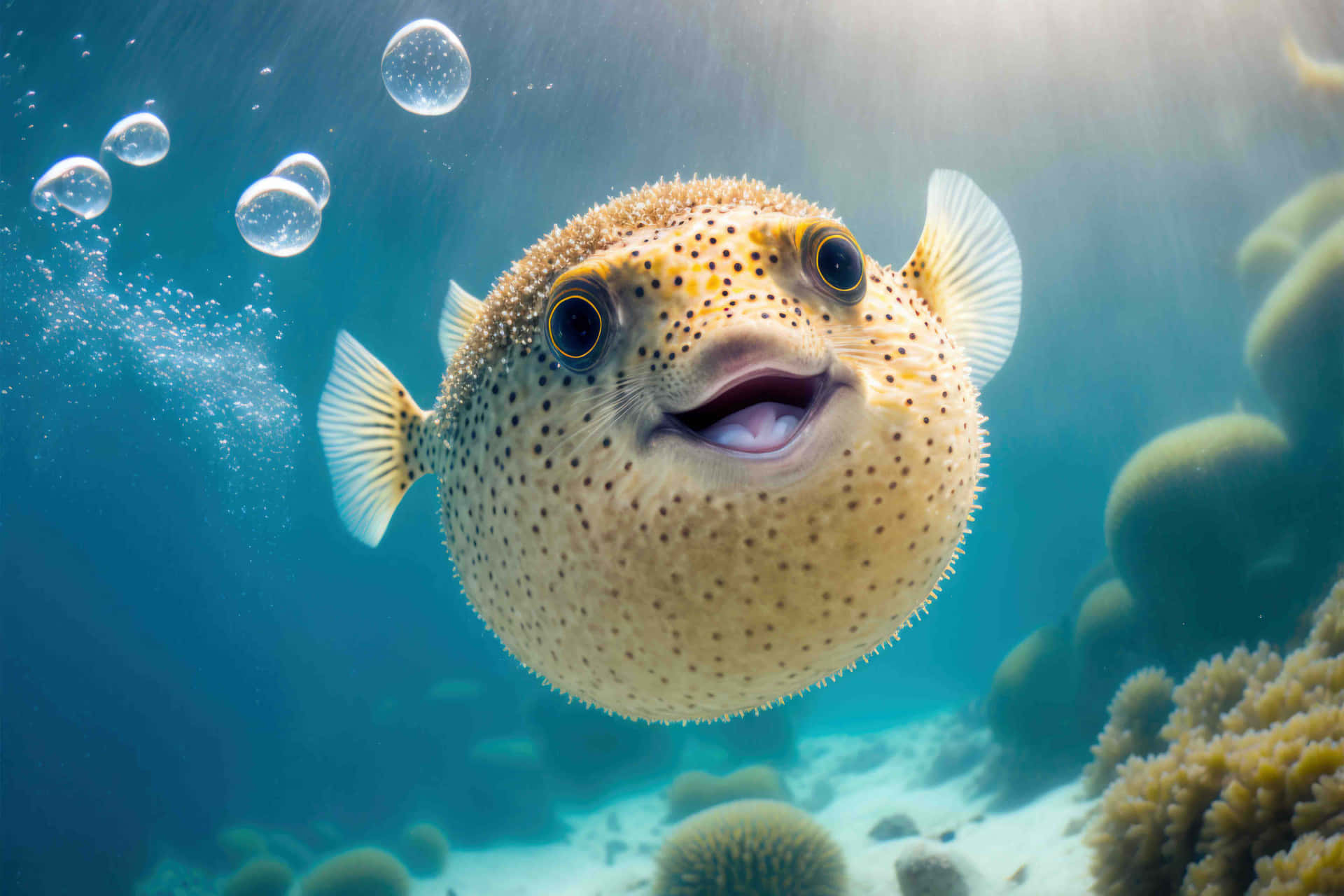 Pufferfish Underwater Portrait.jpg Wallpaper