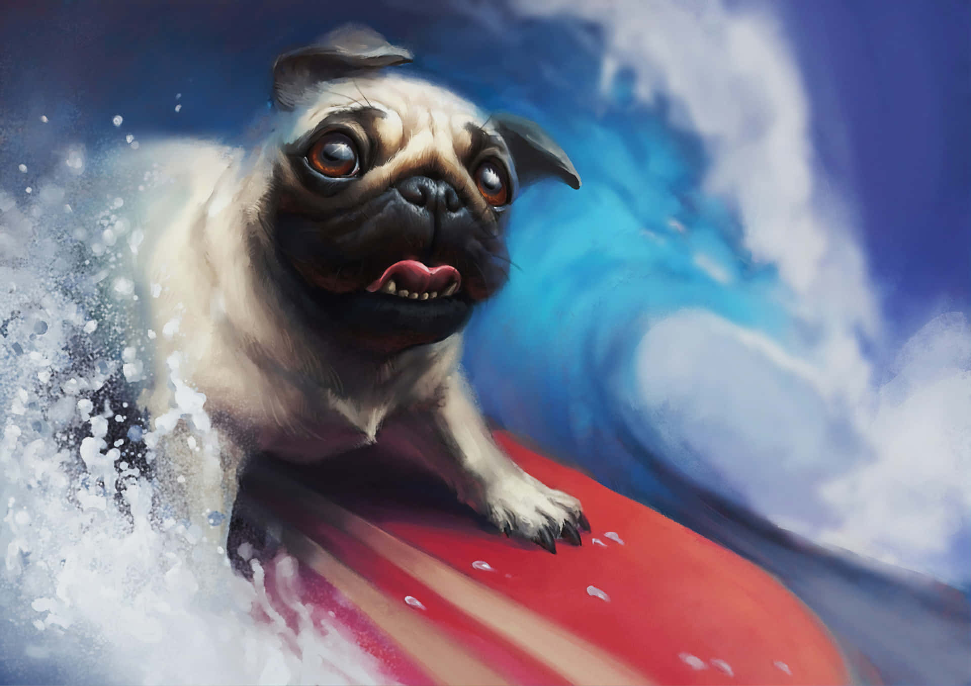 Surfing Pug Wallpaper