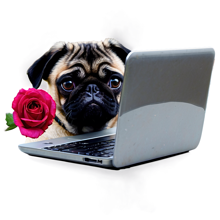 Pug With Laptop Png 05232024 PNG