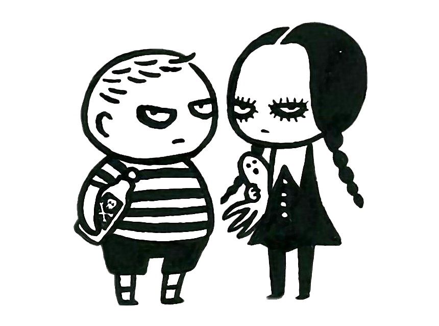 Pugsleyand Wednesday Addams Doodle PNG