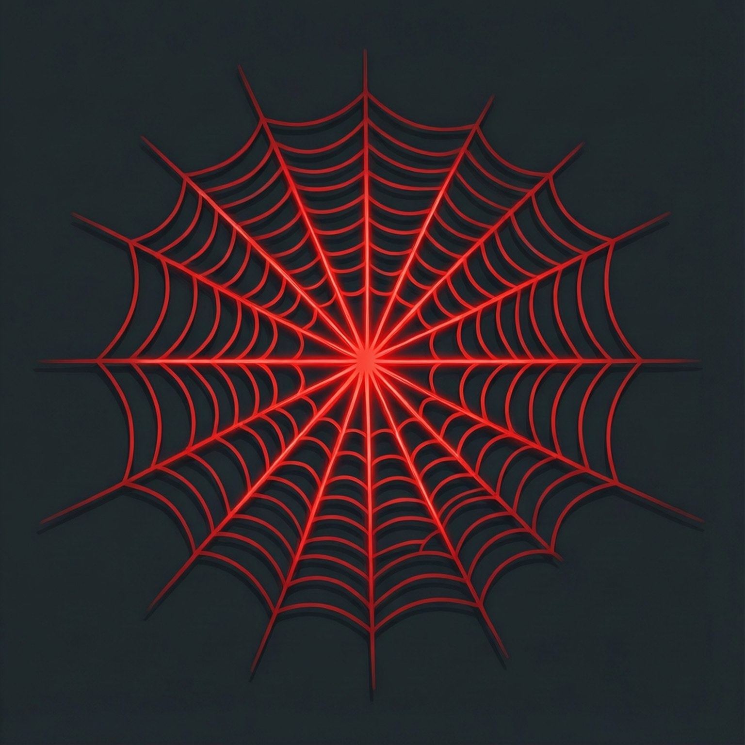 Geometric spider web with red pulse lines.
