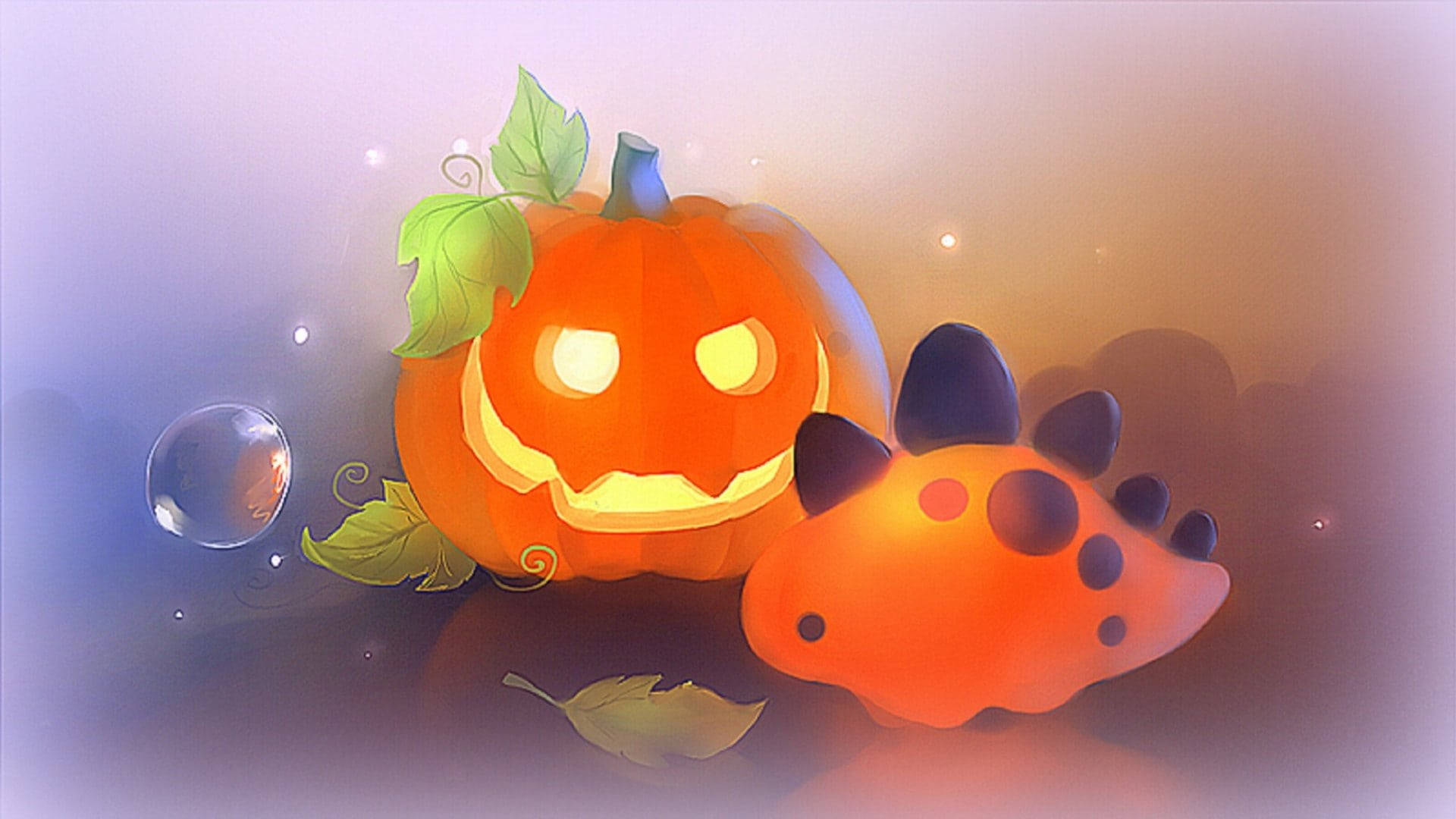 Pumpkin And Dinosaur Cute Halloween Desktop Wallpaper