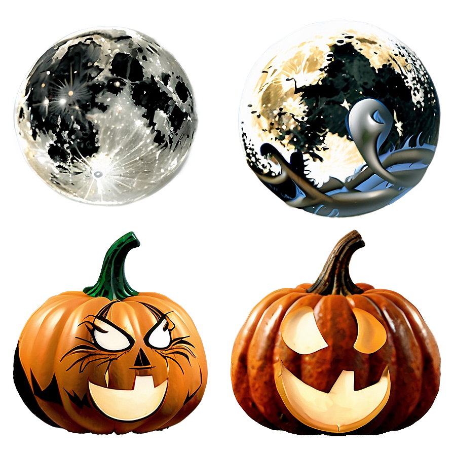 Pumpkin And Full Moon Png Sbs PNG