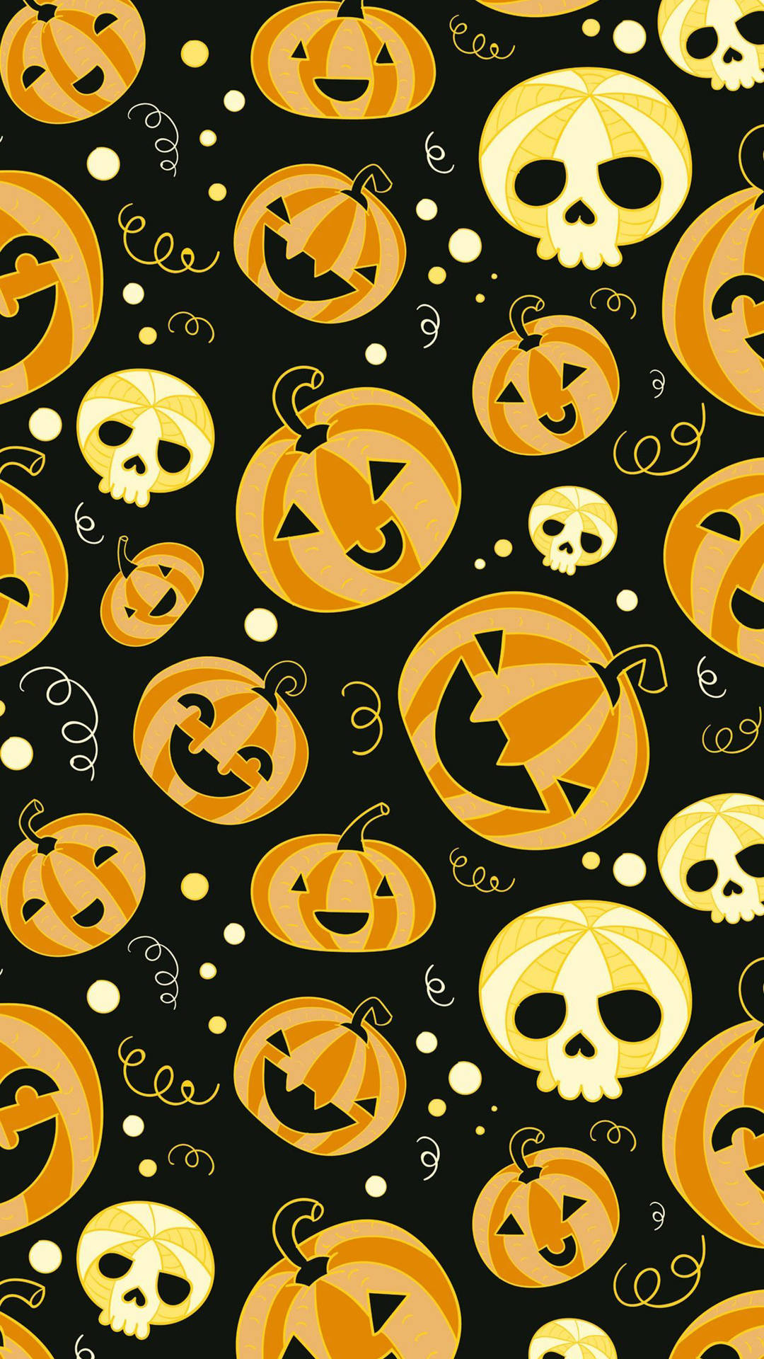 Gourds And Skull Sød Halloween iPhone Tapet Wallpaper