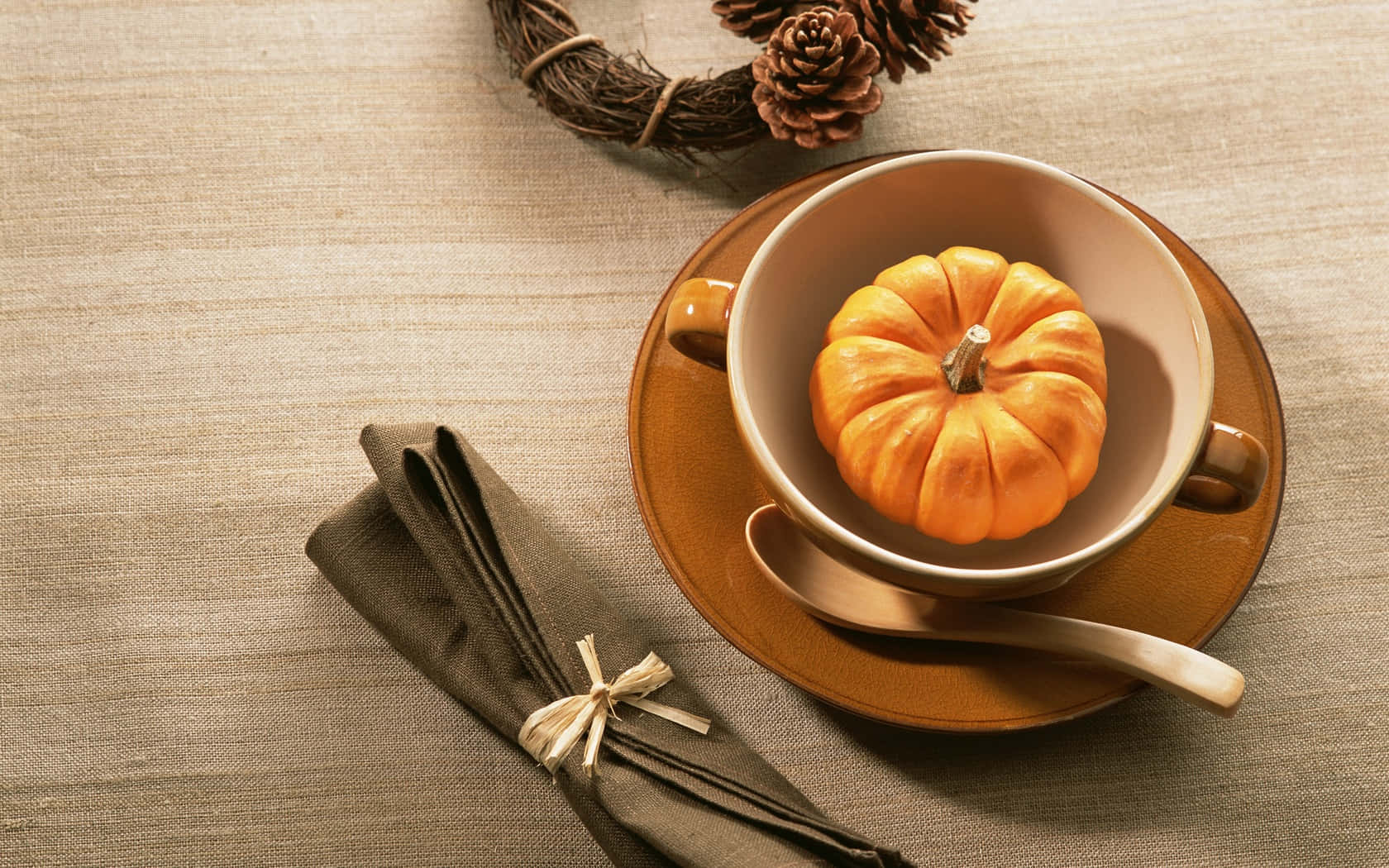 Autumn Charm - A ripe pumpkin in a picturesque setting Wallpaper