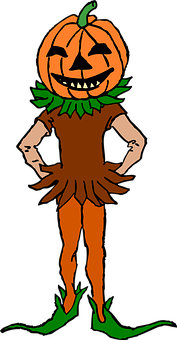Pumpkin Head Cartoon Character PNG