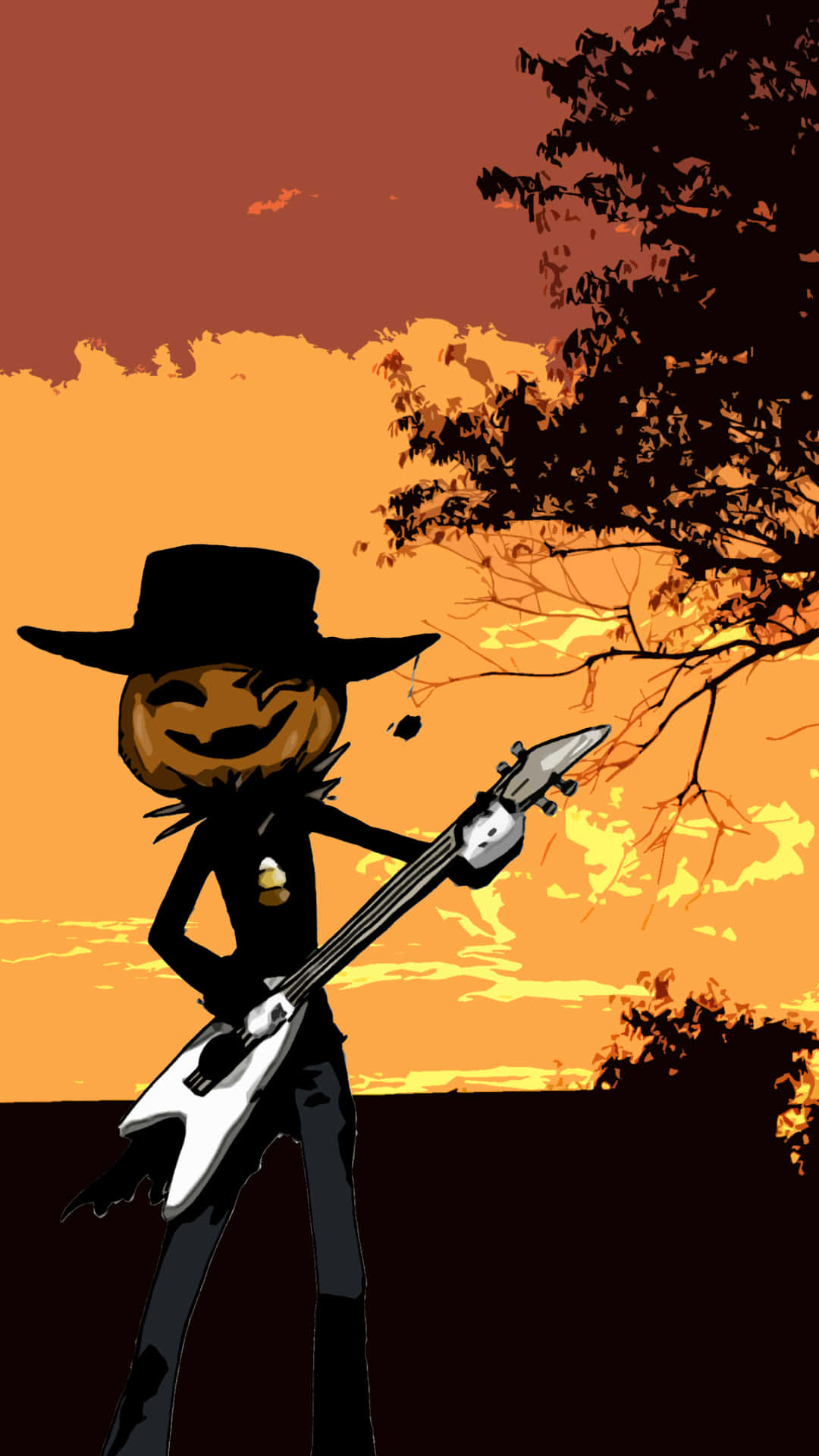Pumpkin Head Guitarist Sunset Silhouette Wallpaper