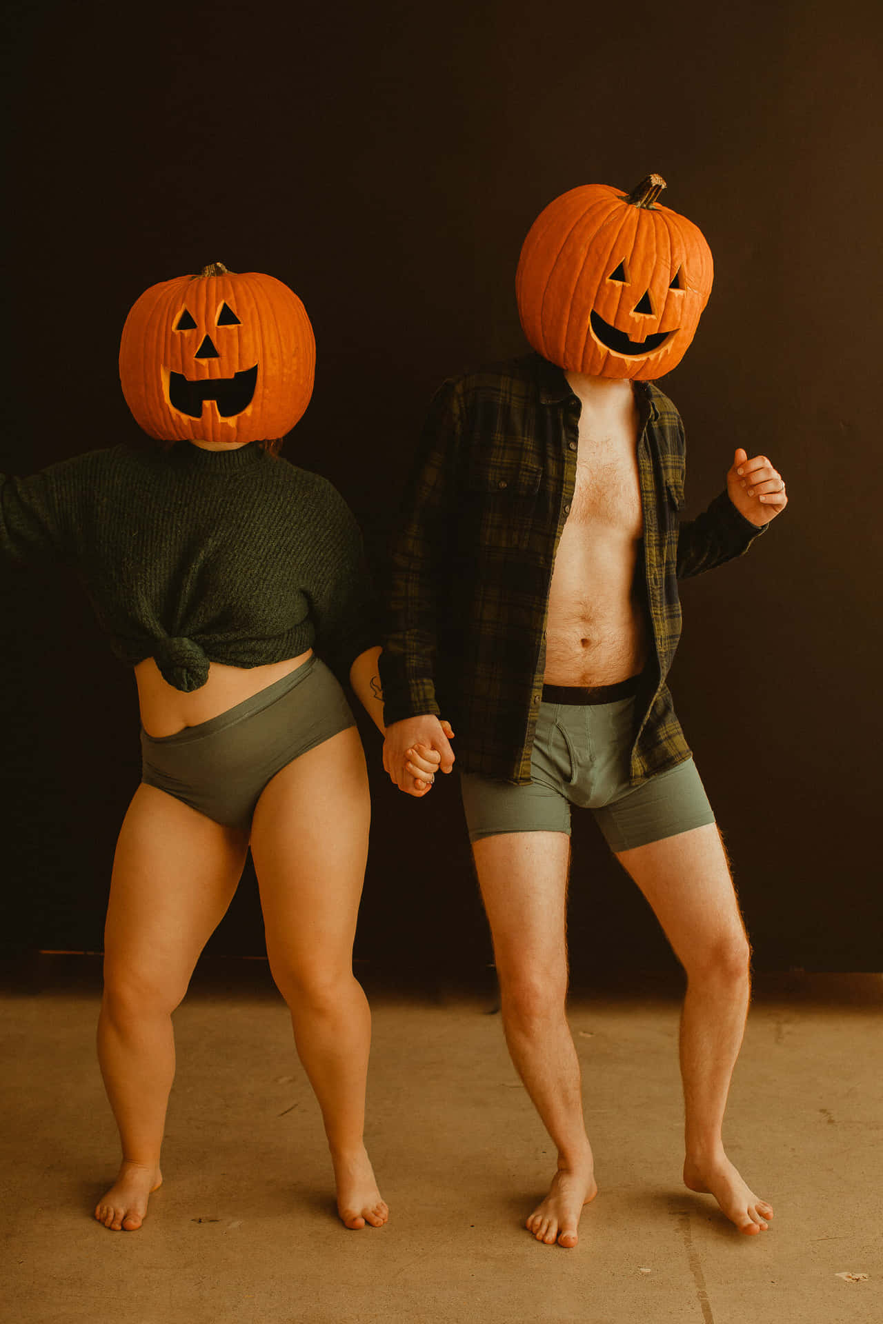 Partner Wearing Undergarments And Pumpkin Head Picture