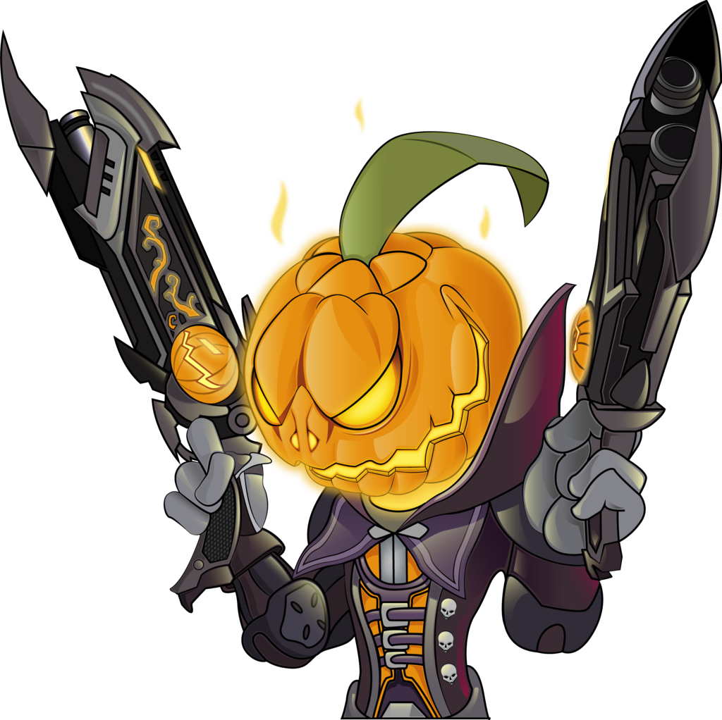 Pumpkin Head Reaperwith Dual Scythes PNG