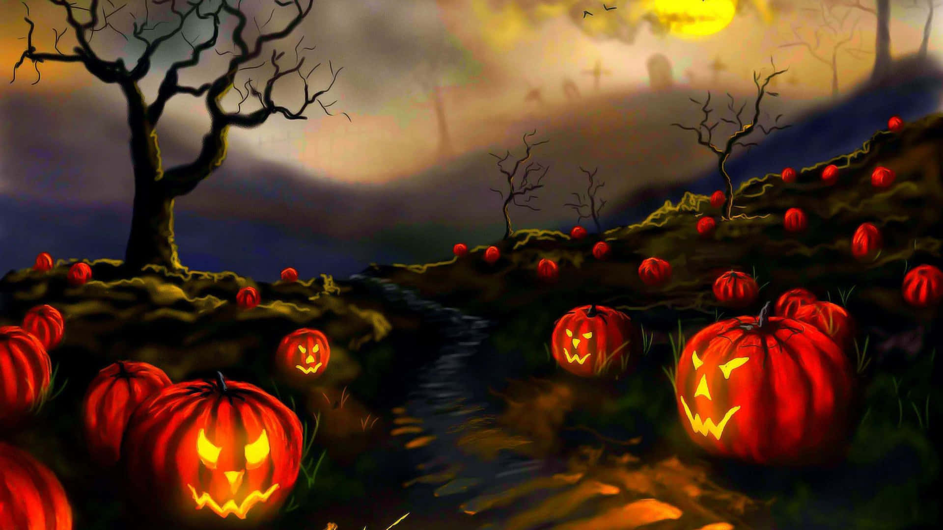 Halloweenfält Pumpa Patch Bakgrundsbild.