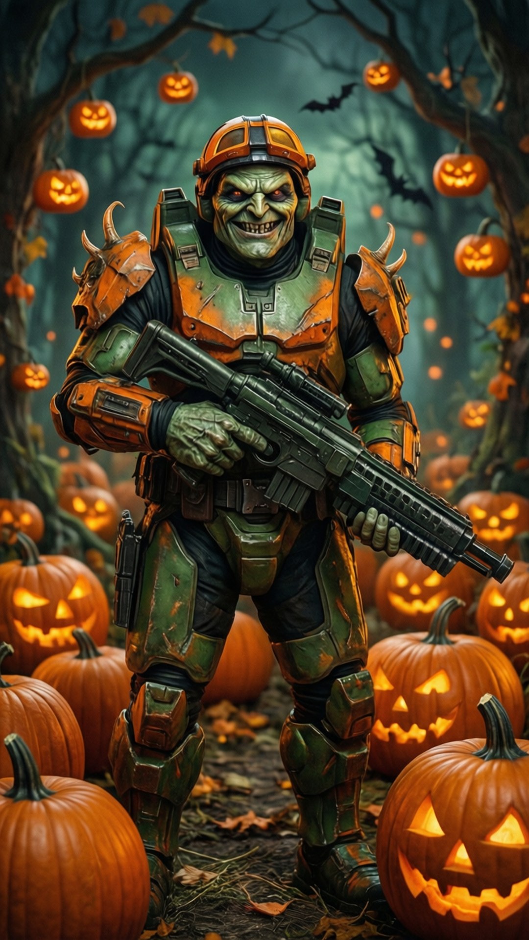 Festlig bakgrund av Ghoul Trooper bland pumpor.