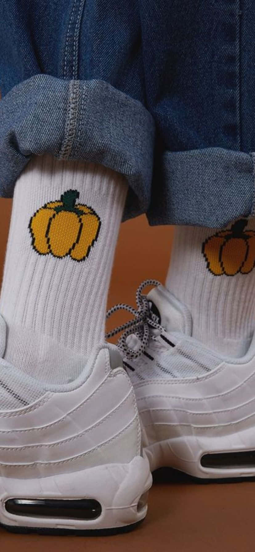 Pumpkin Socks Denim Cuffs Wallpaper