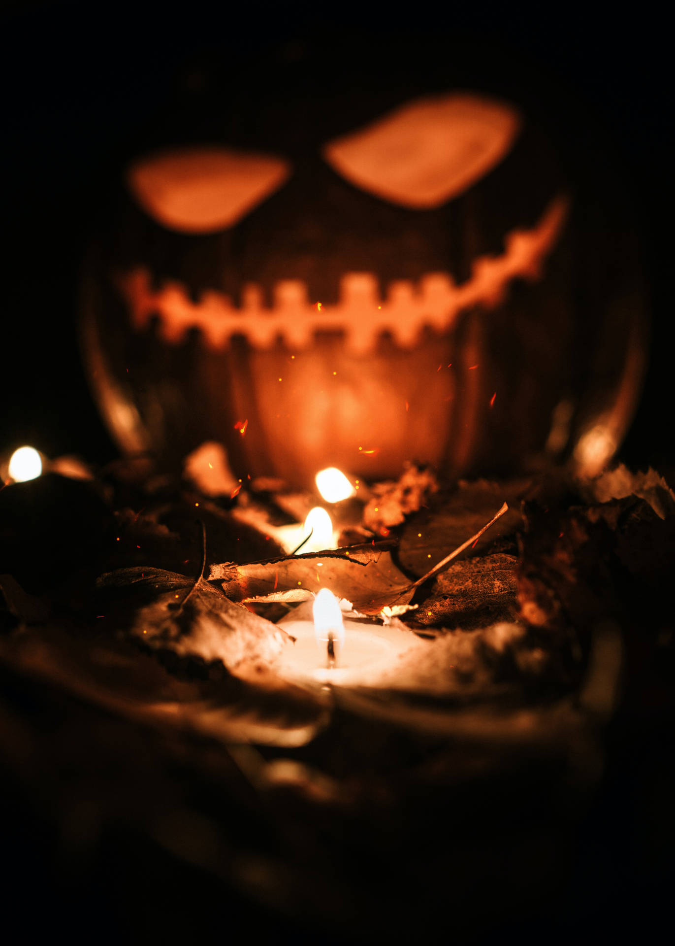 Pumpkin With Lit Candle Halloween Phone