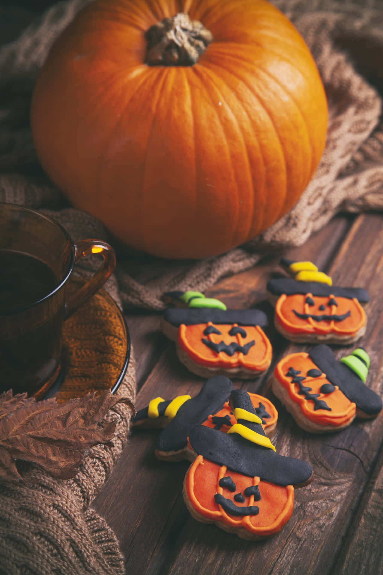 Pompoen En Halloween Koekjes Herfst Vibes Achtergrond