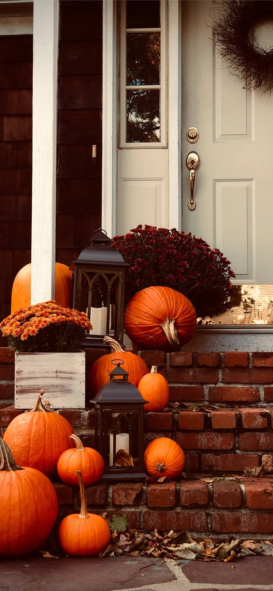 Pumpkins By The Doorstep Thanksgiving Iphone Wallpaper