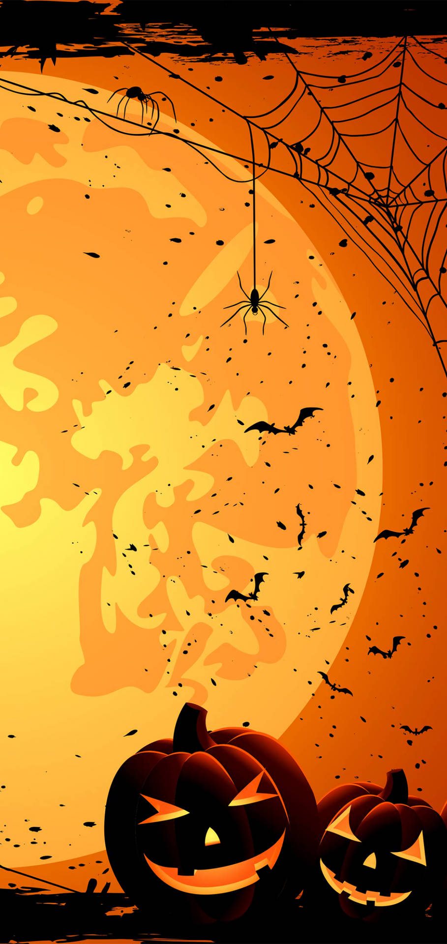 Pumpkins Spider Webs Halloween Phone Wallpaper