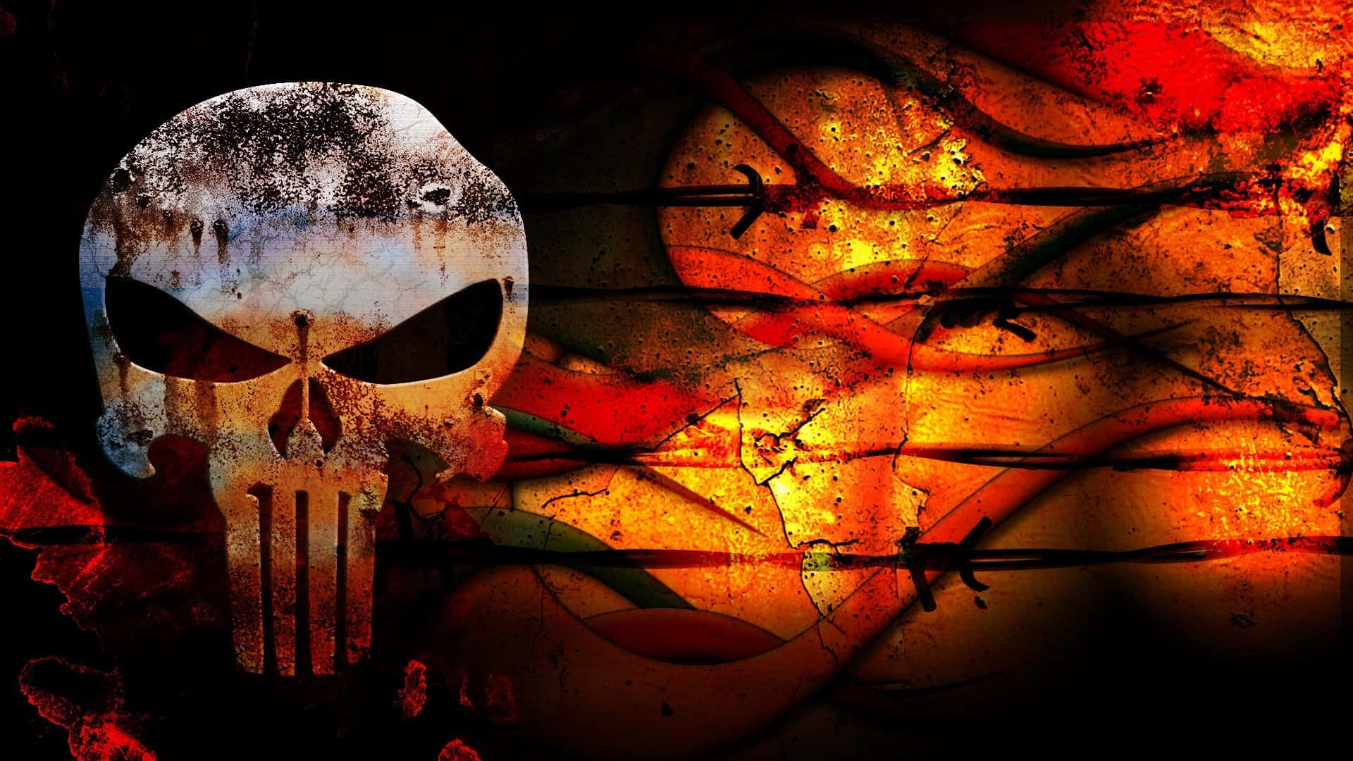 Punisher Skull Orange Background Desktop Wallpaper