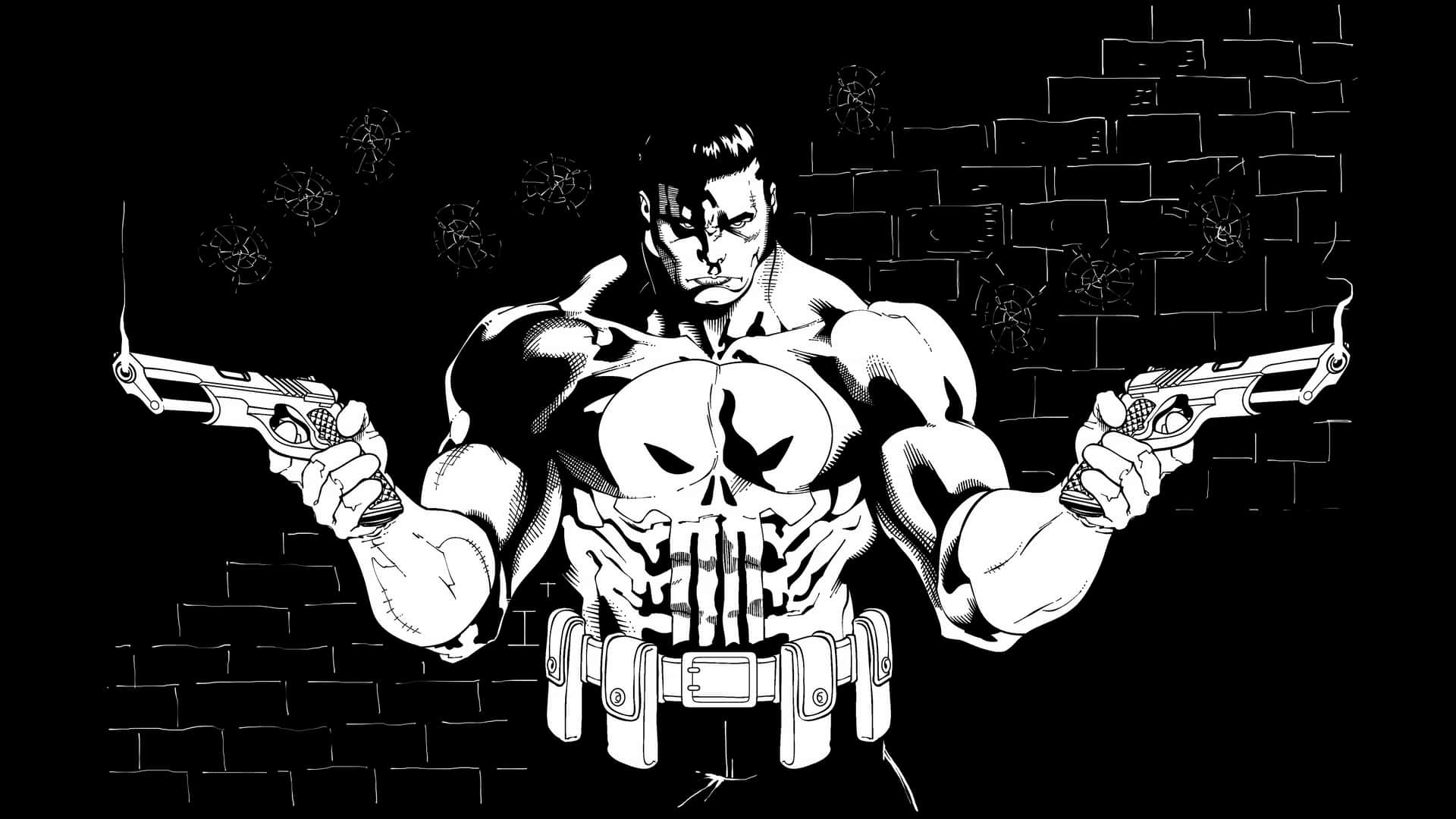 Punisher Man Holding Two Guns Desktop Wallpaper
