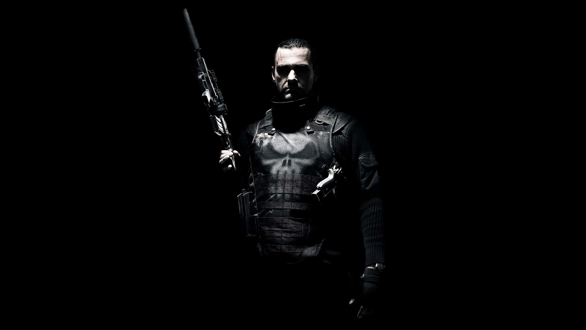 Punisher Man Black Suit Dark Room Desktop Wallpaper