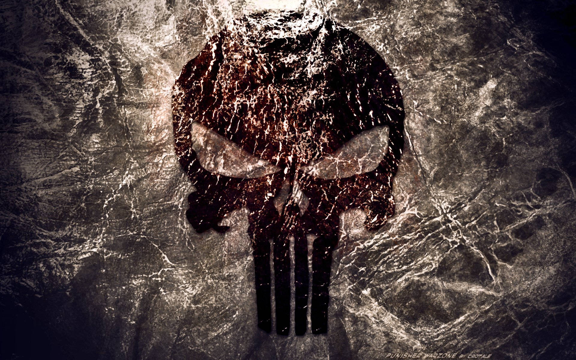 Det ikoniske symbol for retfærdighed, Punisher Skull, ser truende ud på denne sort-hvide tapet. Wallpaper
