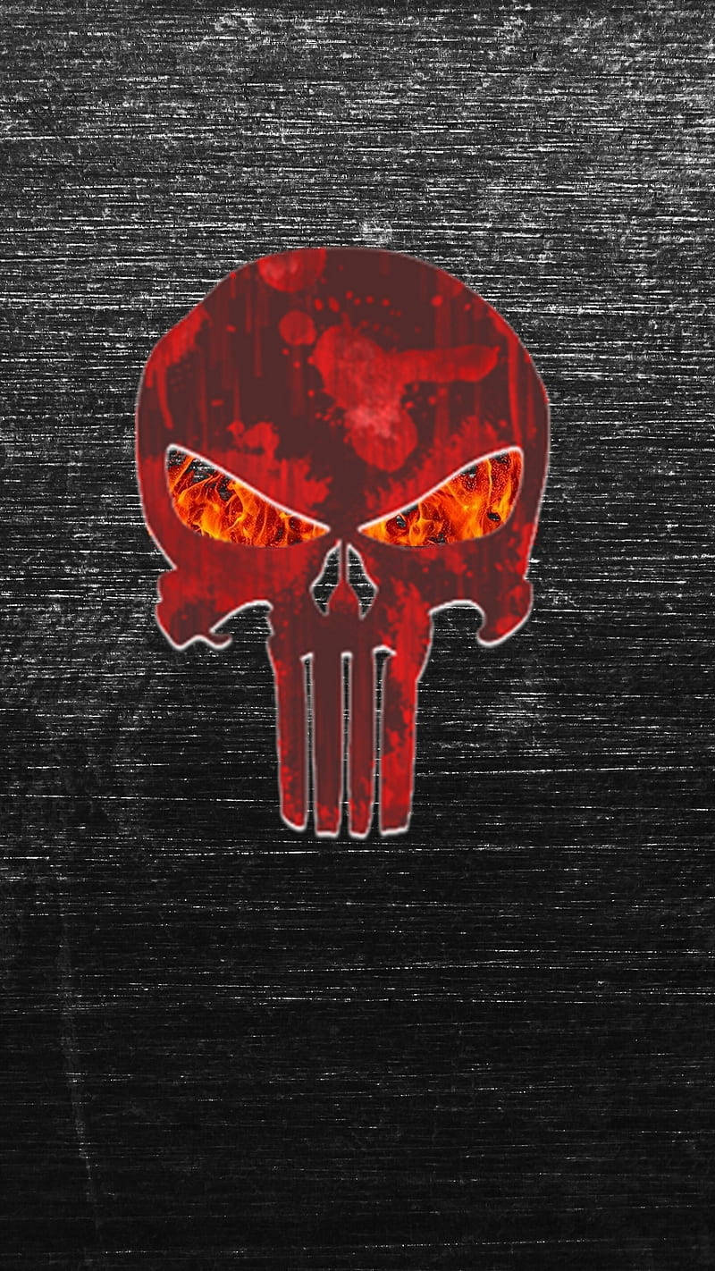 Red Punisher Skull With Fire On Both Eyes Wallpaper