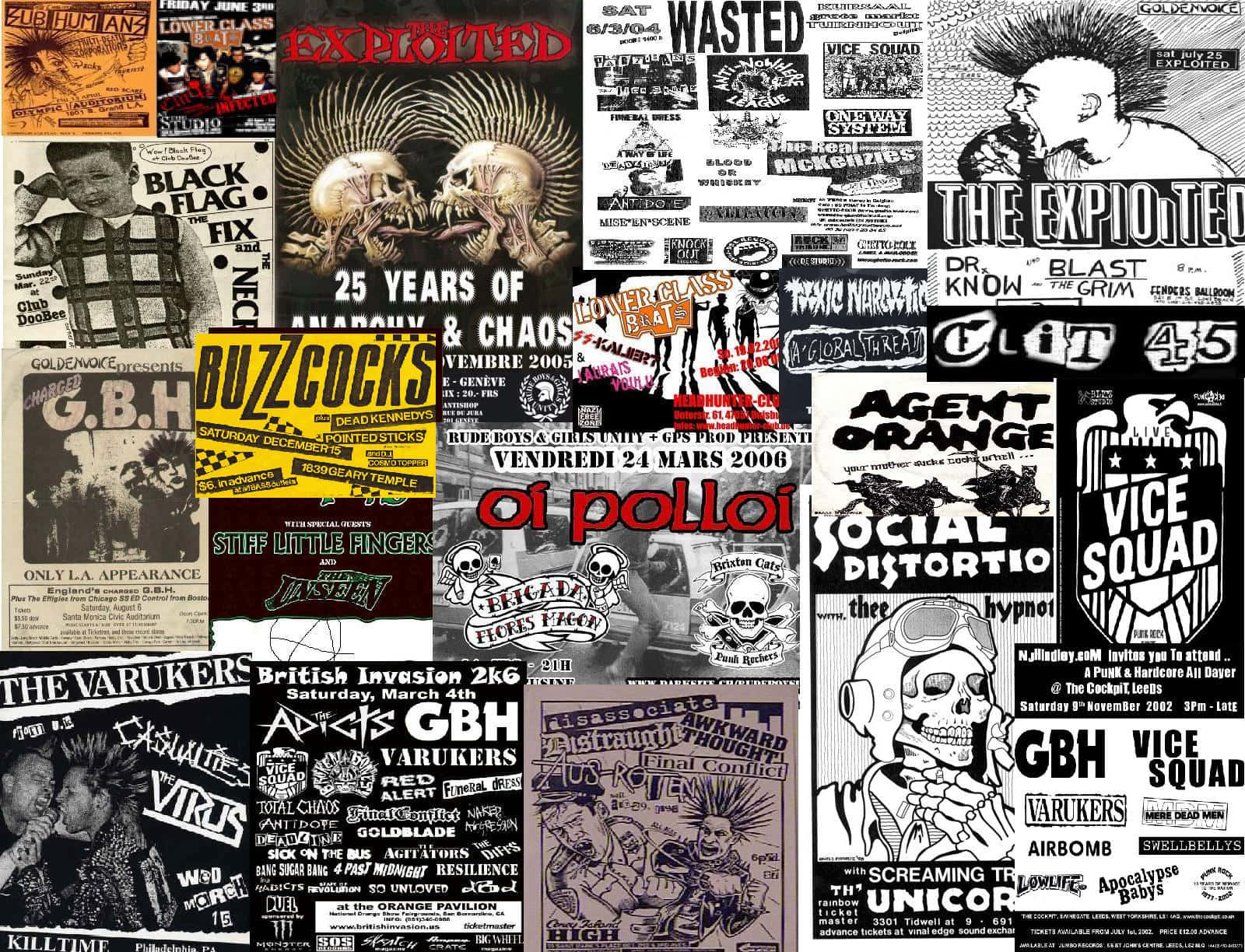 En collage af plakater med mange forskellige bands og sangere. Wallpaper
