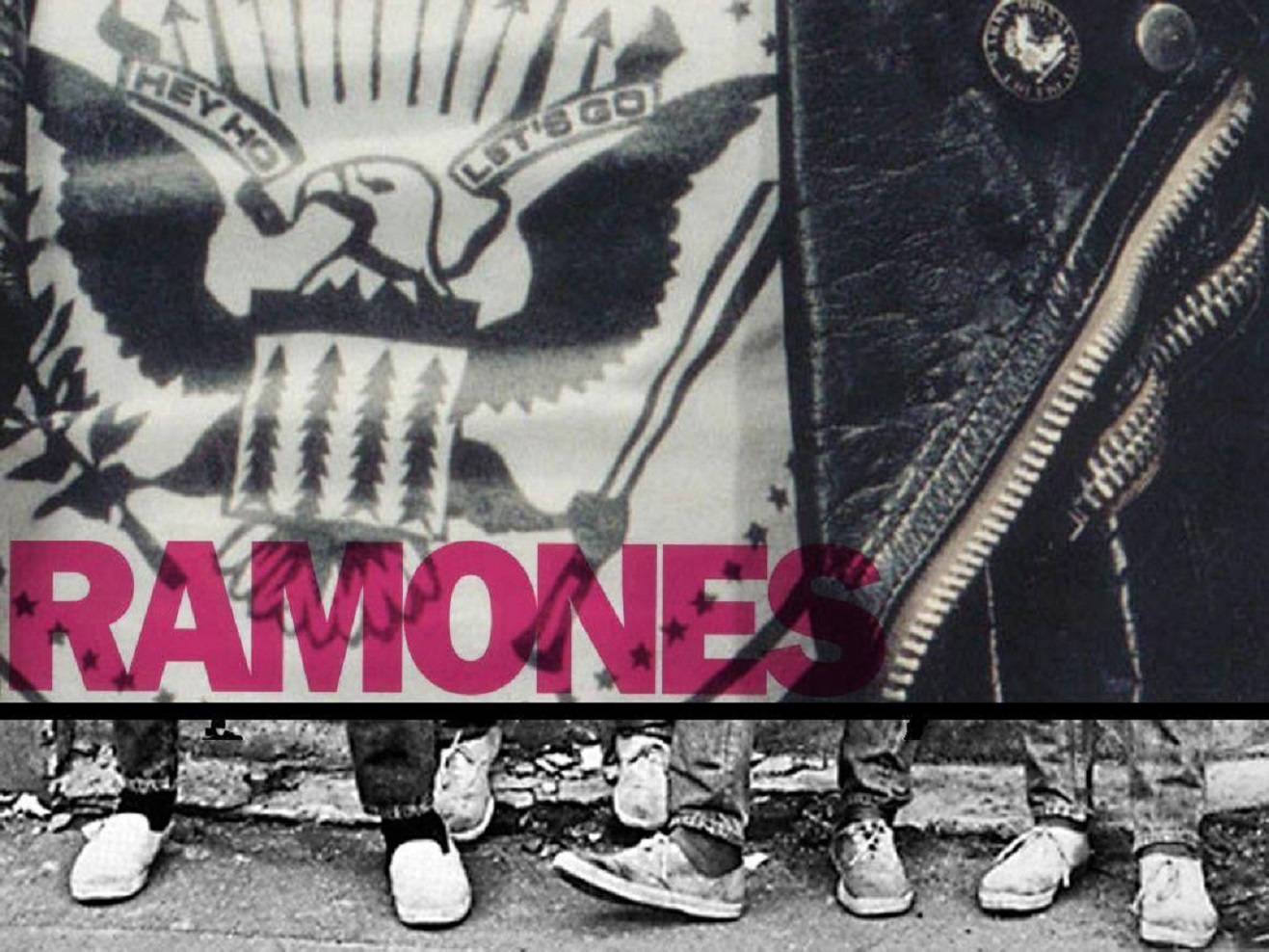 Punk Rock Band Ramones Monochrome Illustration With Pink Typography Wallpaper