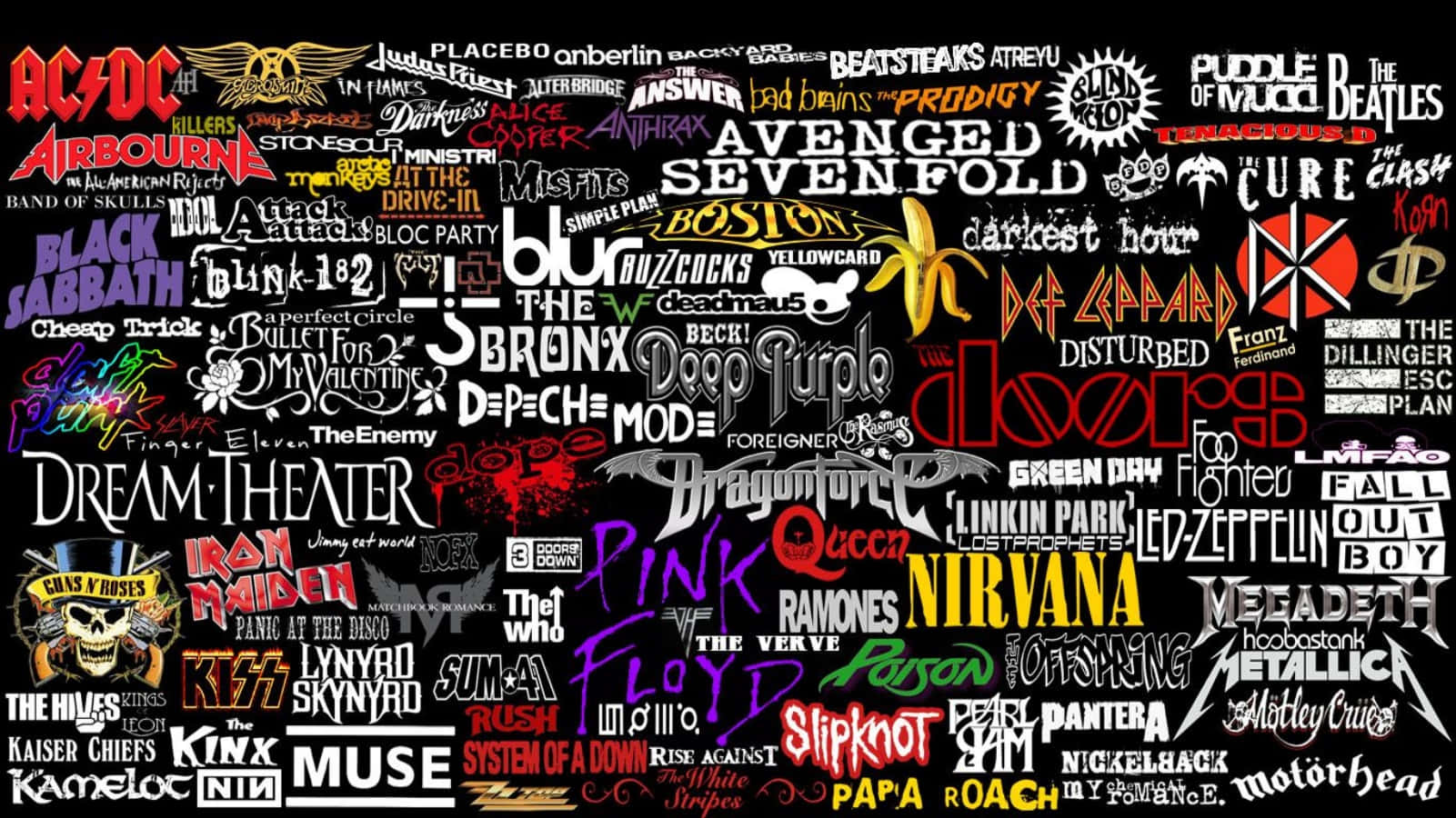 Et kollage af mange forskellige bands og deres navne Wallpaper