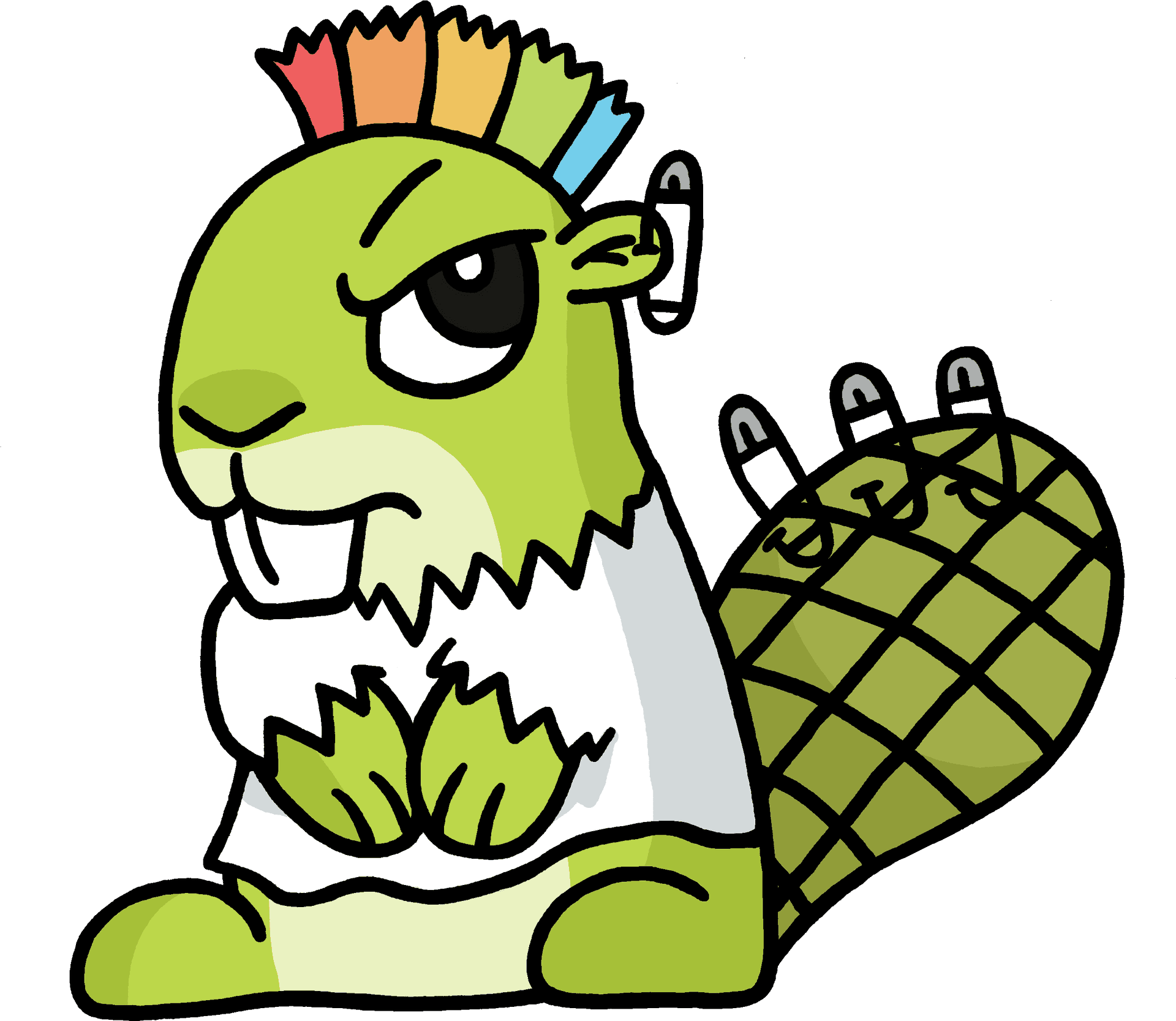 Punk Rock Green Dinosaur Cartoon PNG