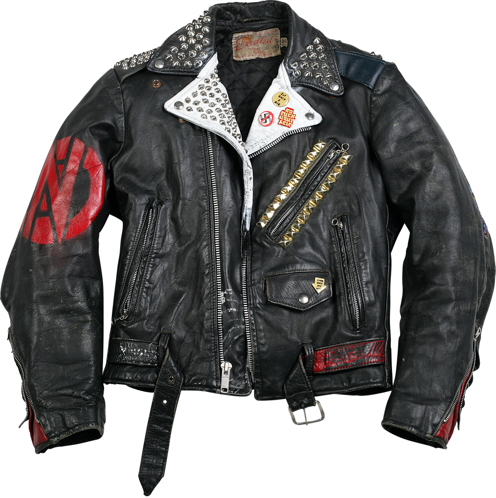 Punk Rock Leather Jacketwith Patchesand Studs PNG