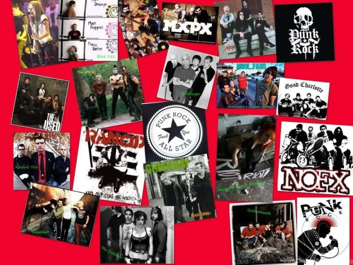 Punk Rock Bands And Artists On A Red Wall Wallpaper