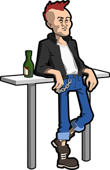 Punk Style Cartoon Man Leaningon Table PNG