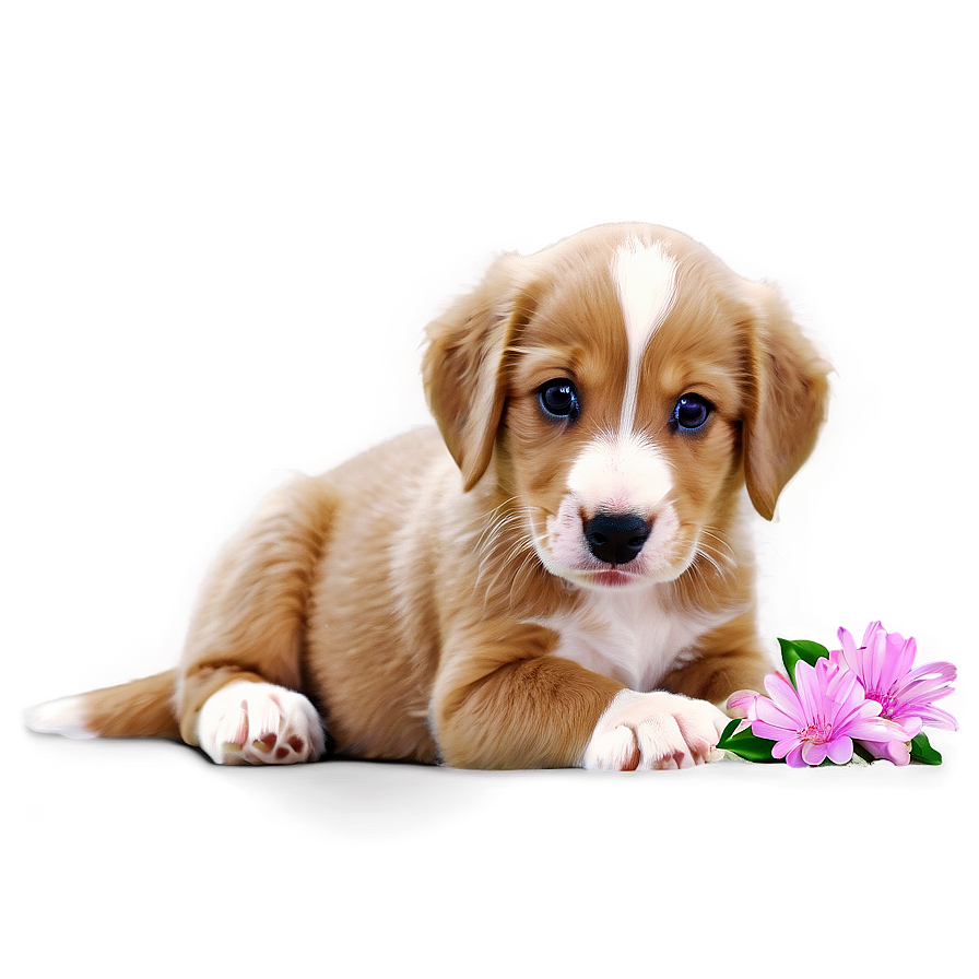 Download Puppy With Flowers Png Ful | Wallpapers.com