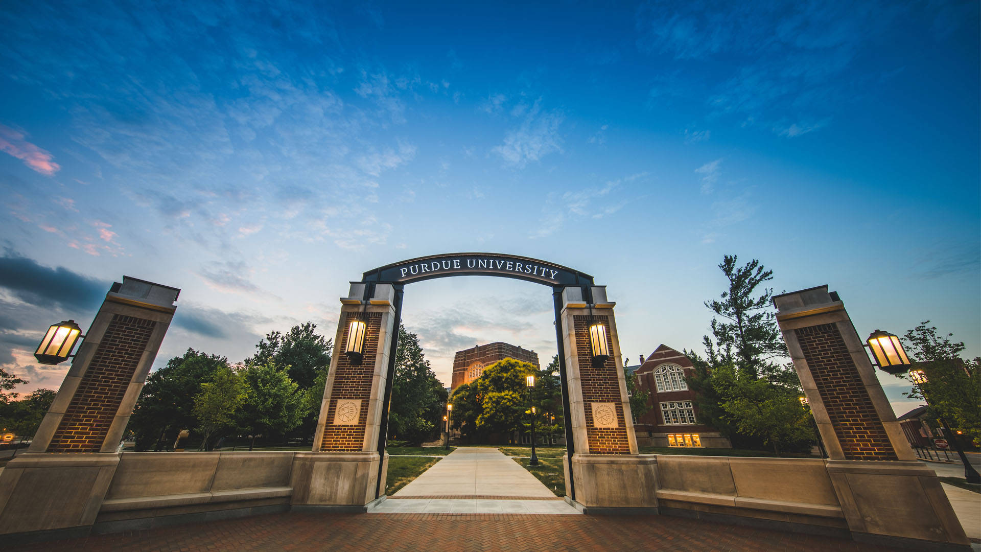 Purdue University Gateway Under Blue Sky Wallpaper
