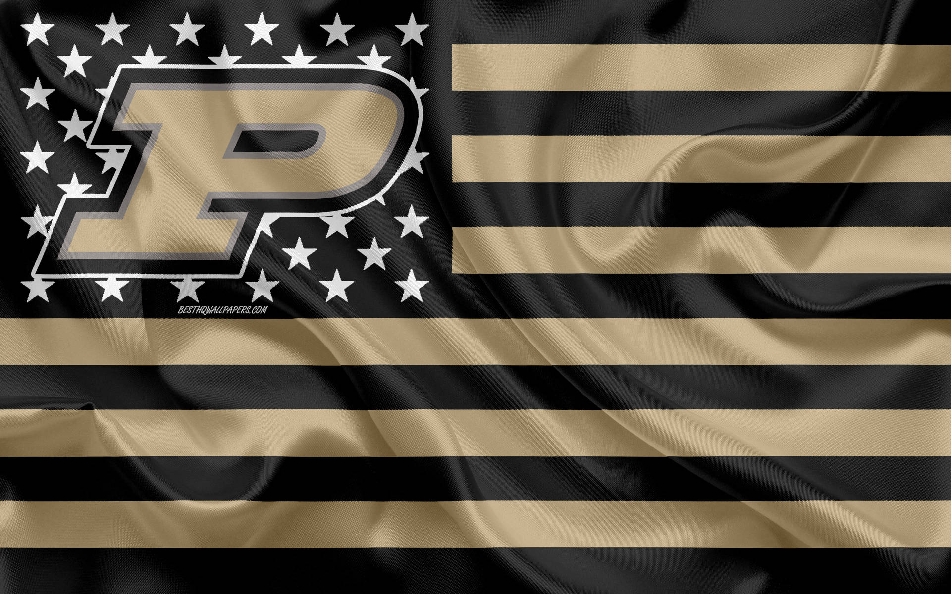 Purdue University Logo On Gold And Black Flag Wallpaper
