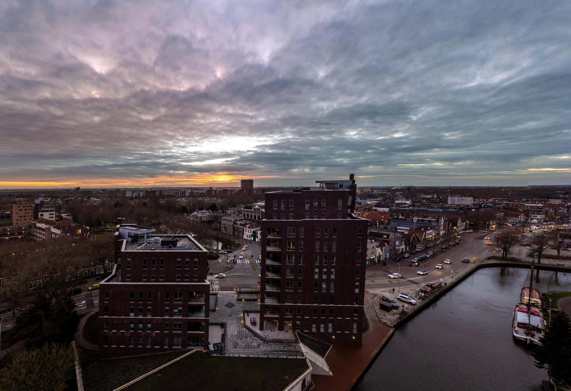 Purmerend Sunset Over Canal Wallpaper