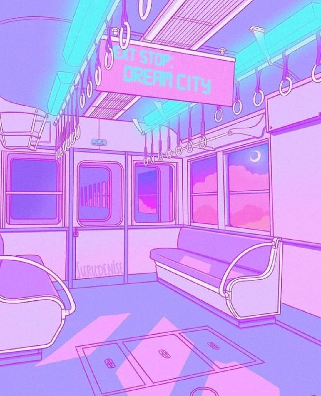 Purple Aesthetic Anime Train Cabin Wallpaper