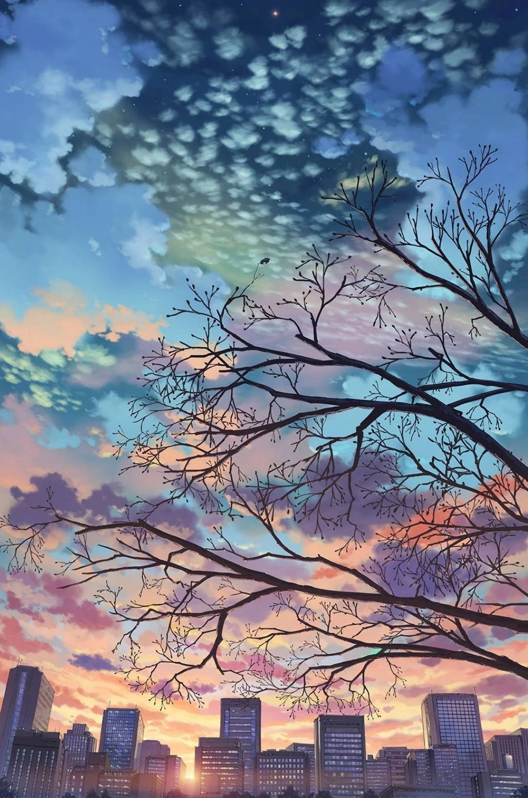 Sonnenuntergangin Der Stadt, Lila Ästhetik Mit Anime. Wallpaper