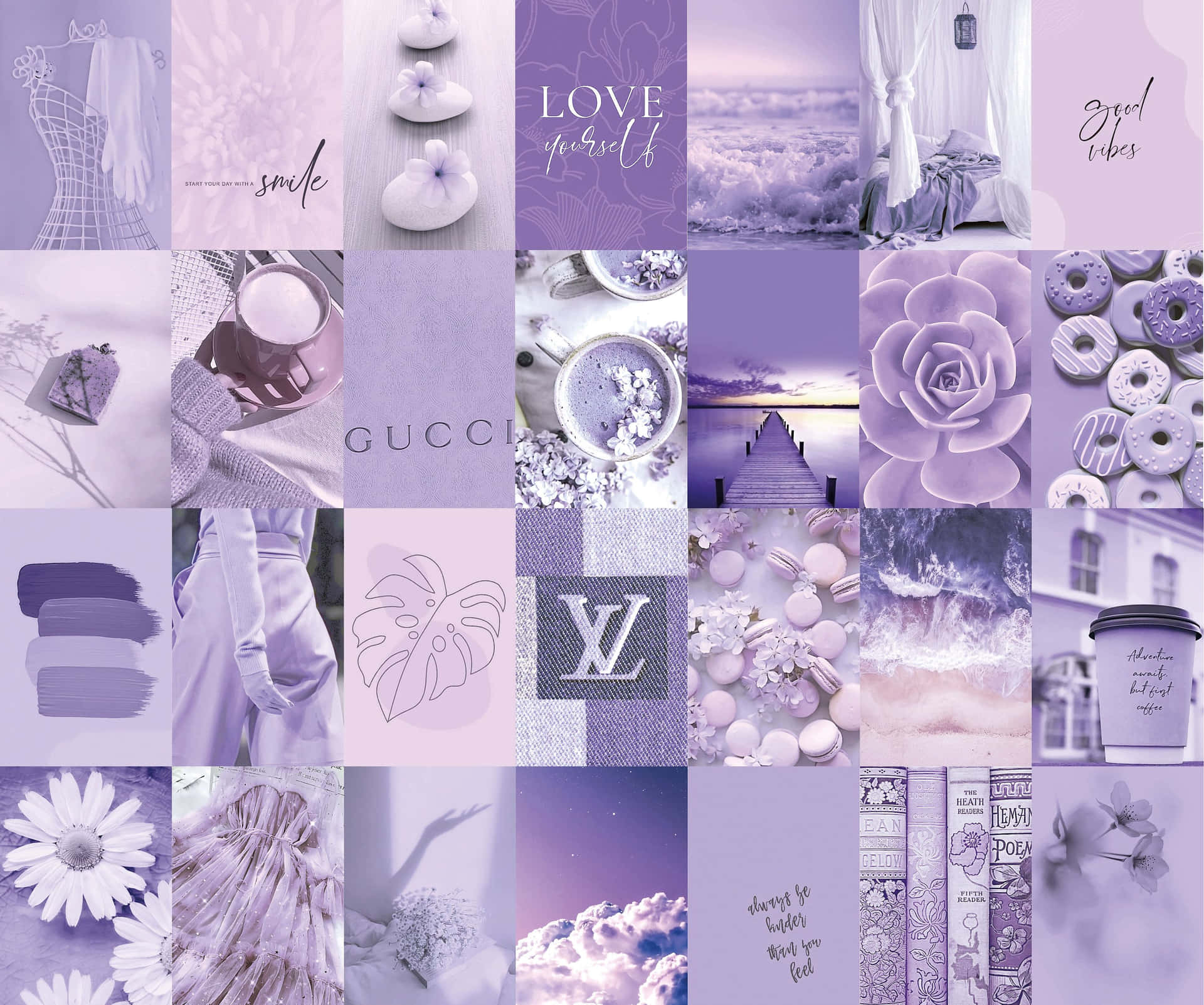 Be inspired with the beauty of this creative purple aesthetic collage Wallpaper